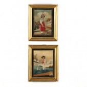 PAIR OF ANTIQUE SILK AND WATER
