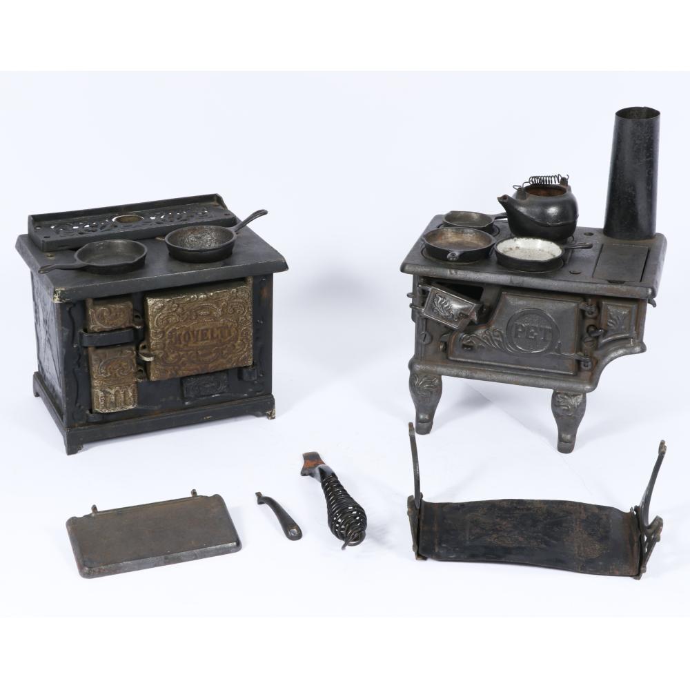 PAIR OF ANTIQUE TOY STOVES WITH