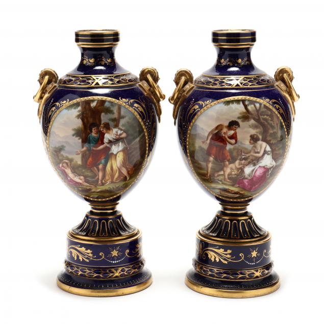 PAIR OF ANTIQUE VIENNA MANTEL VASES