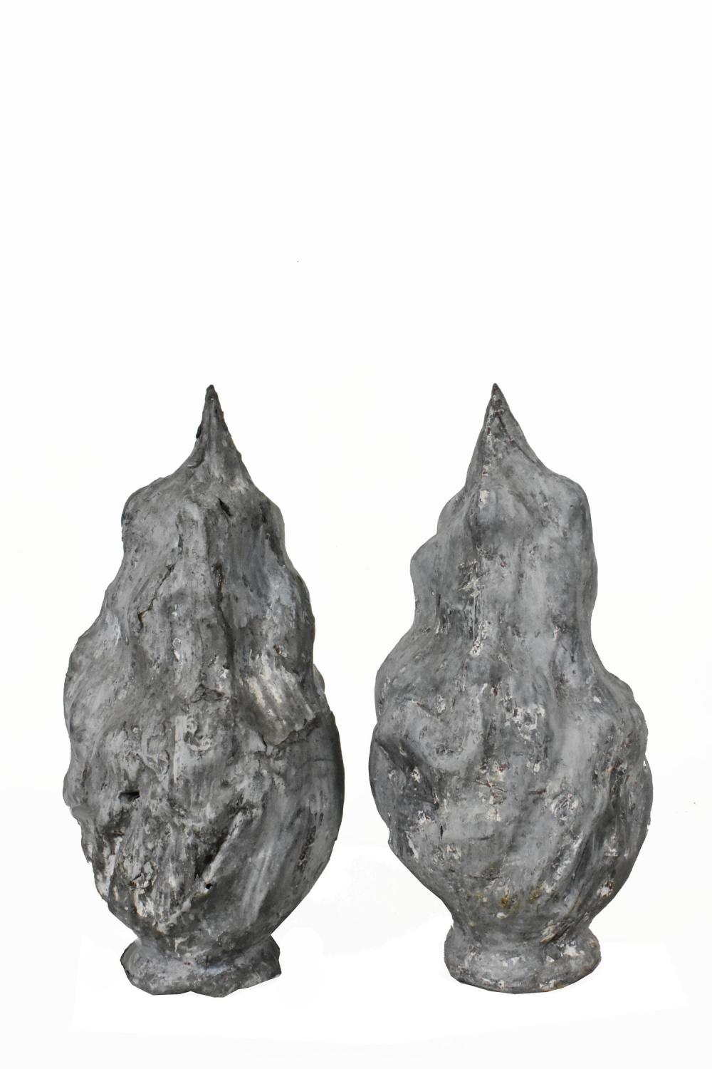 PAIR OF ANTIQUE ZINC FLAME