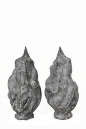 PAIR OF ANTIQUE ZINC FLAME ORN