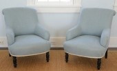 PAIR OF AQUA BLUE FABRIC UPHOL
