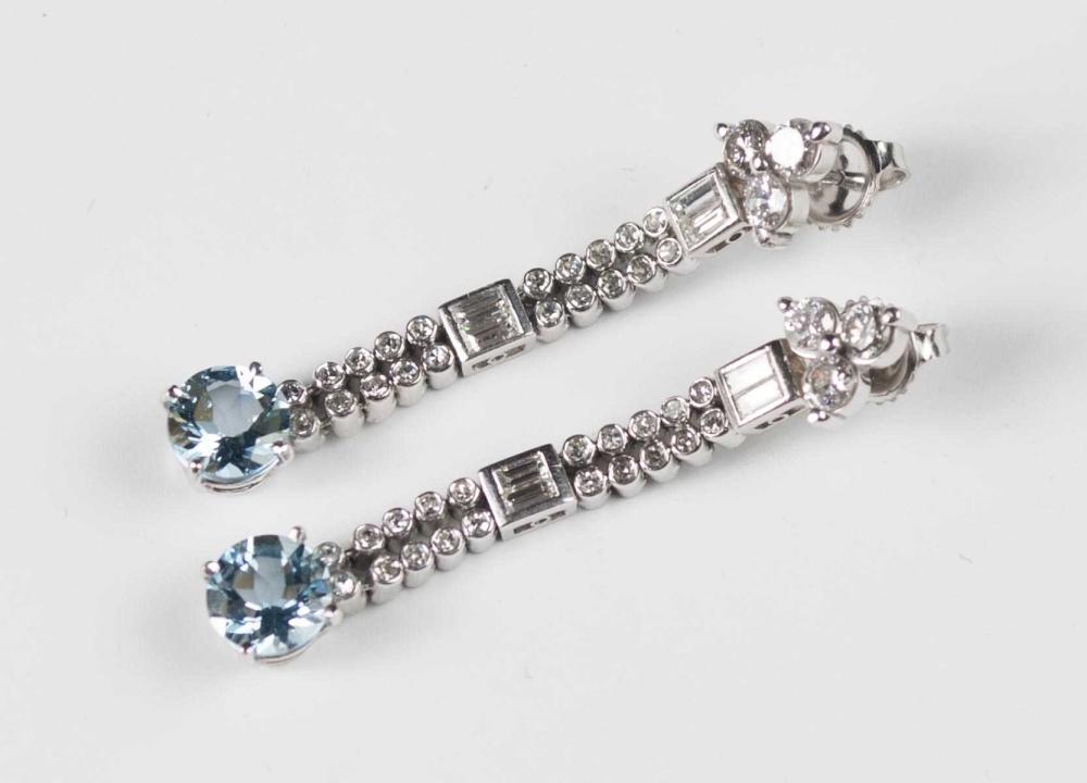PAIR OF AQUAMARINE AND DIAMOND