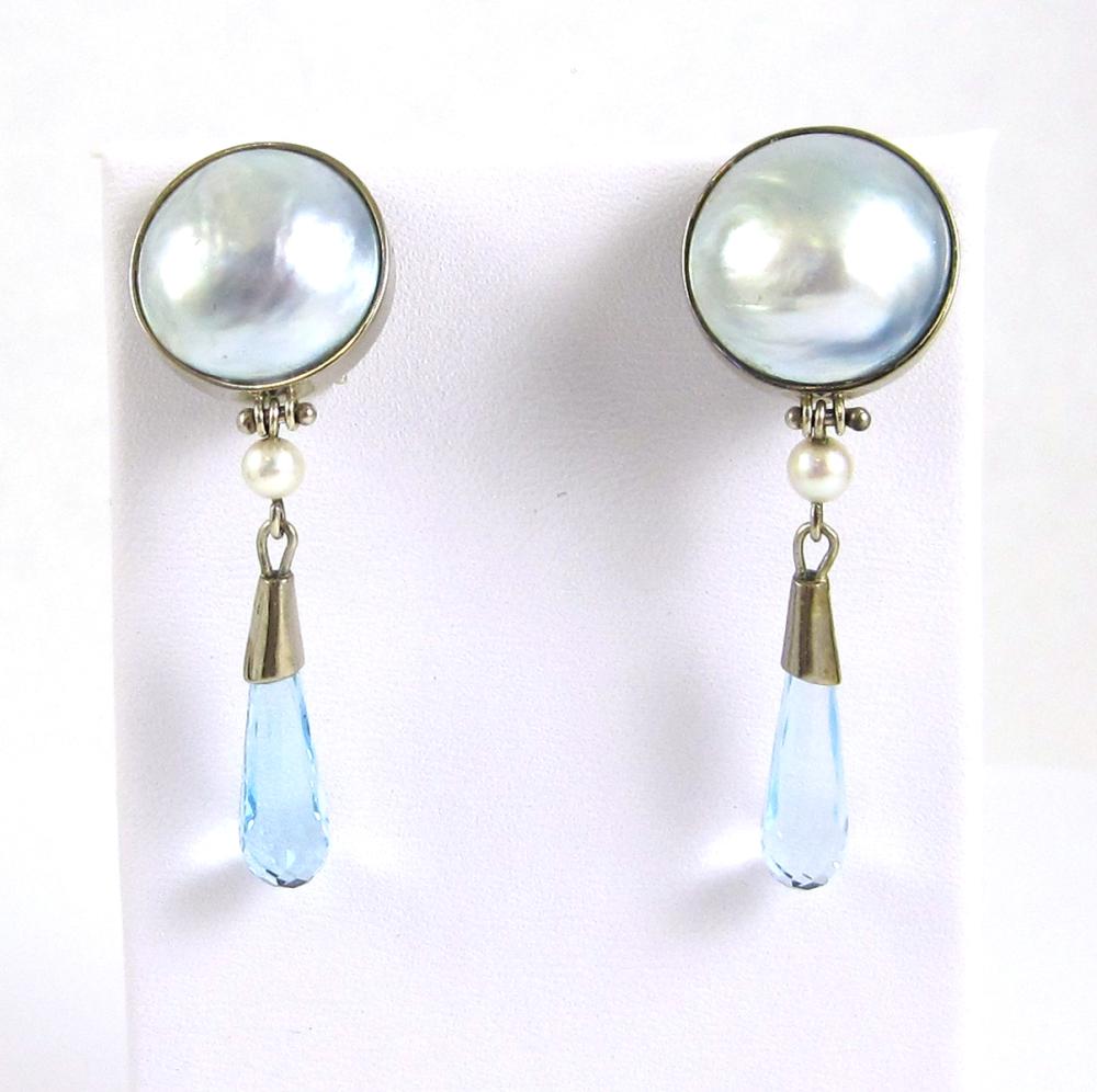 PAIR OF AQUAMARINE AND MABE PEARL