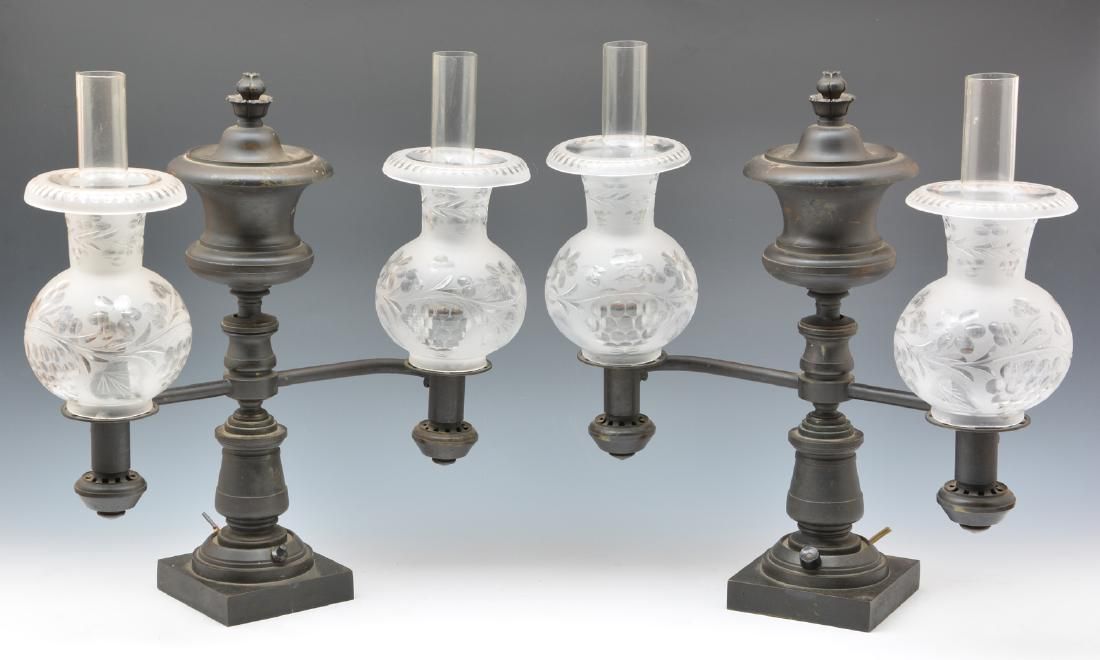 PAIR OF ARGAND BRONZE LAMPS WITH