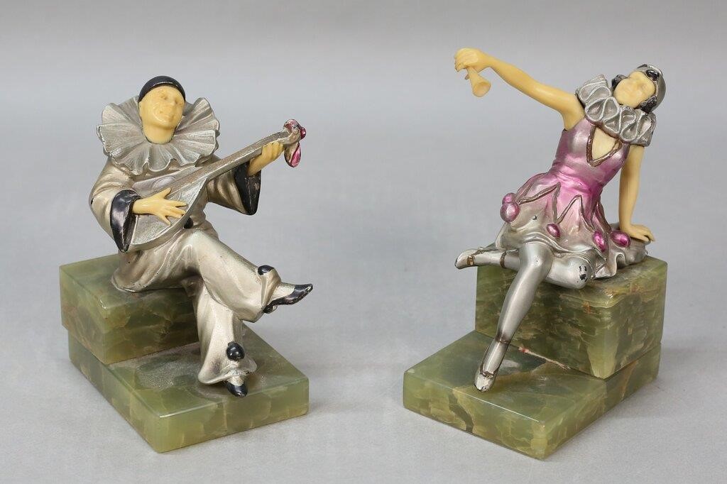 PAIR OF ART DECO BOOKENDS PIERROT &