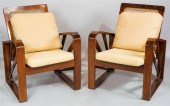 PAIR OF ART DECO CANED HARDWOO