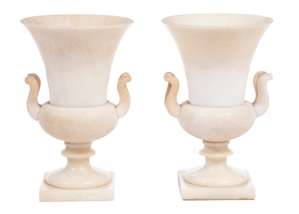 PAIR OF ART DECO CARVED ALABASTER