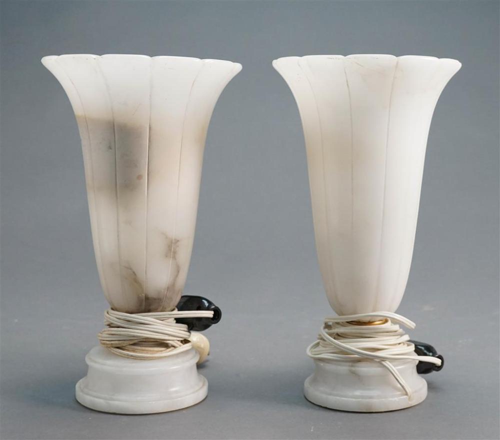 PAIR OF ART DECO CARVED ALABASTER