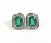 PAIR OF ART DECO EMERALD AND D