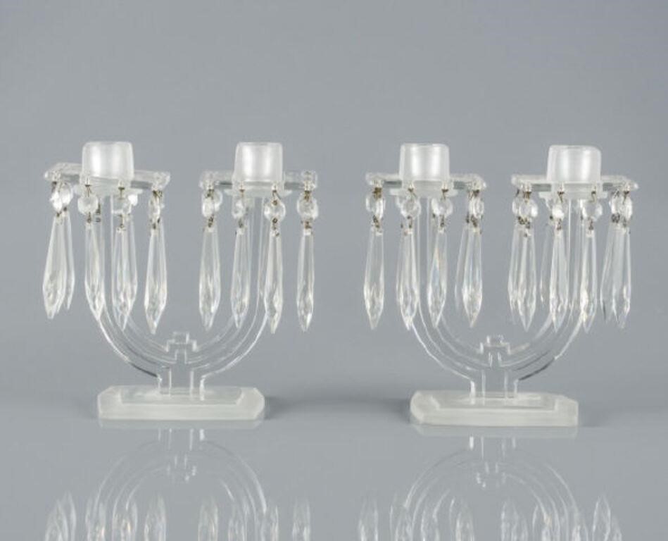 PAIR OF ART DECO GLASS CANDLE