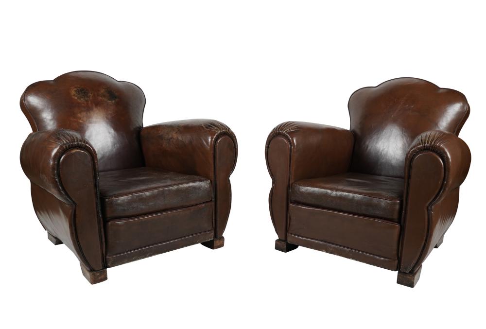 PAIR OF ART DECO LEATHER CLUB