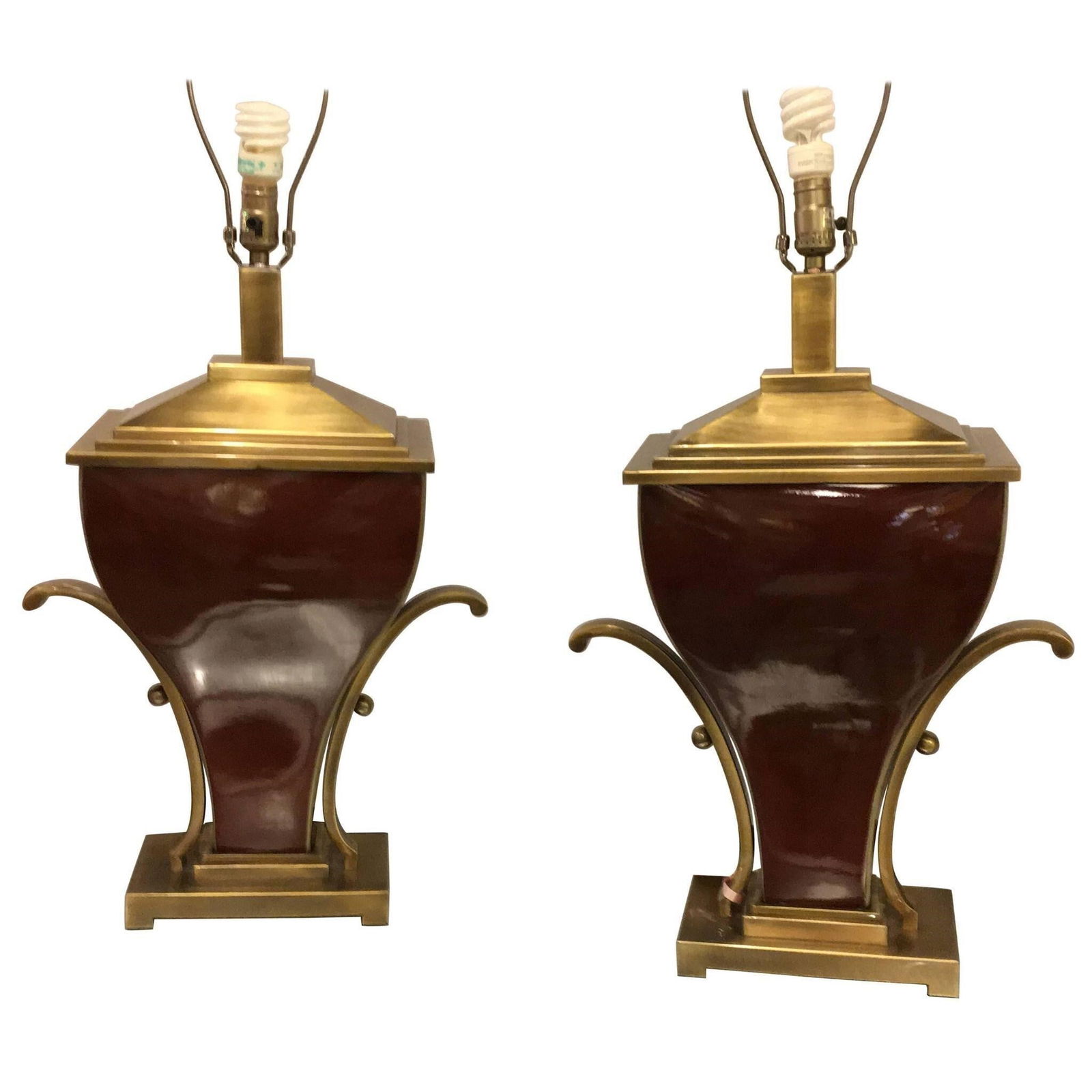 PAIR OF ART DECO STYLE BRASS