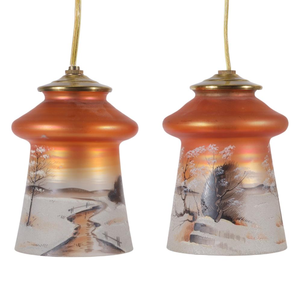 PAIR OF ART GLASS SHADES WITH