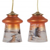 PAIR OF ART GLASS SHADES WITH