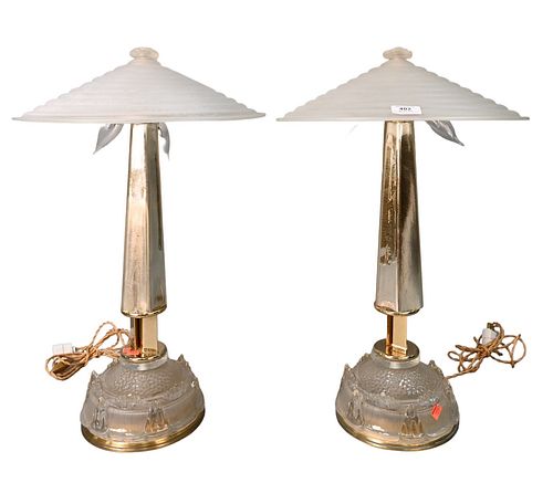 PAIR OF ART GLASS TABLE LAMPS,