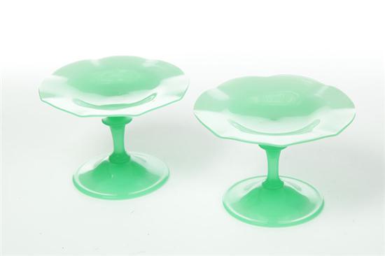 PAIR OF ART GLASS TAZZAS.  American