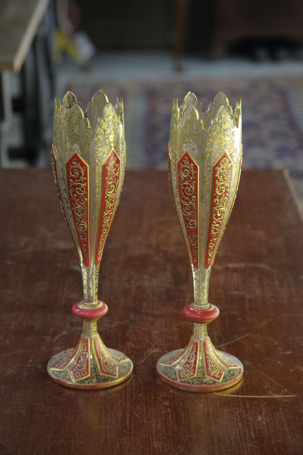 PAIR OF ART GLASS VASES.  Bohemian