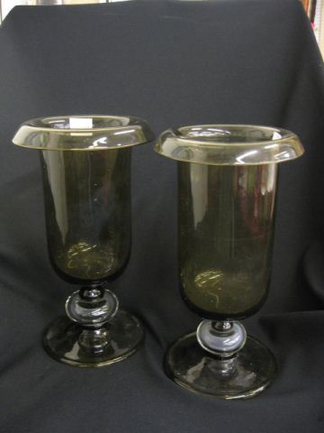 Pair of Art Glass Vases olive green