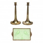 PAIR OF ART NOUVEAU BRASS CAND