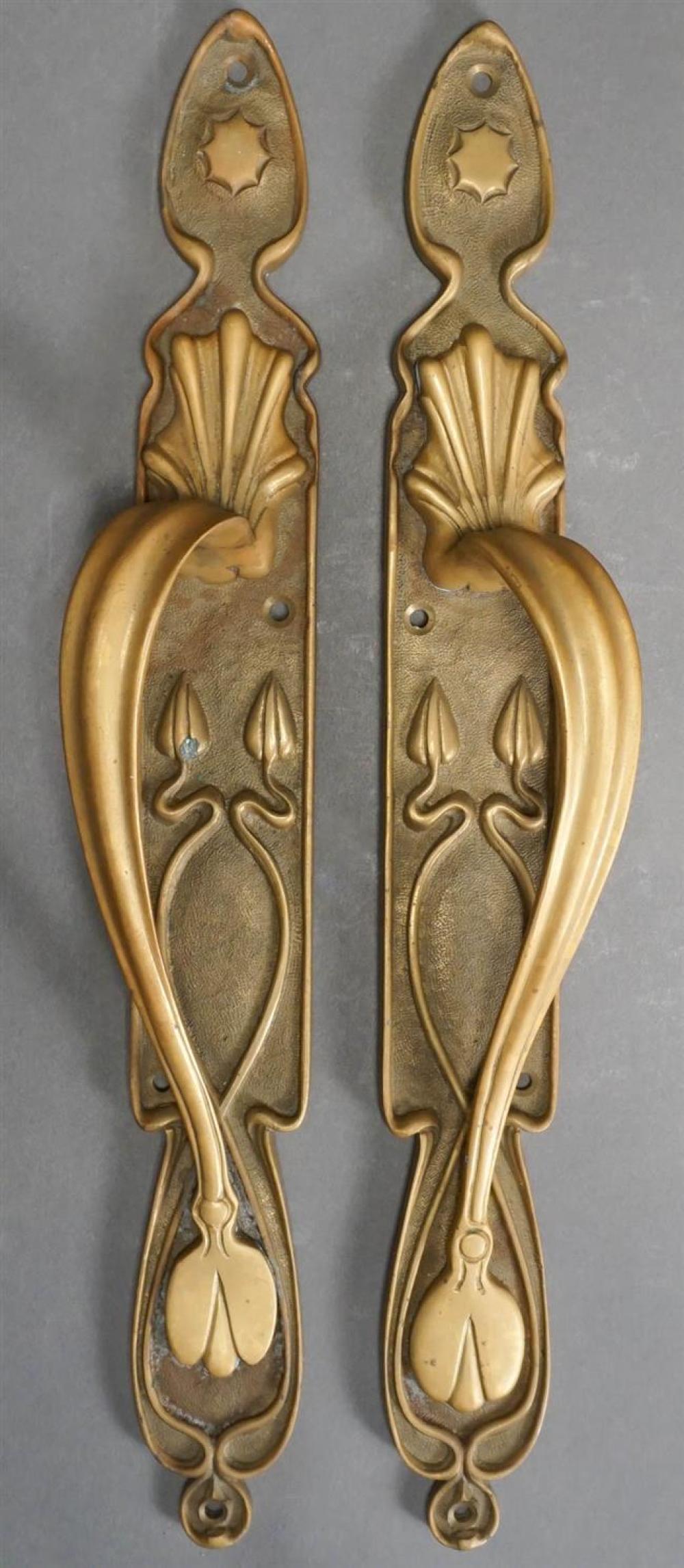 PAIR OF ART NOUVEAU CAST BRASS DOOR