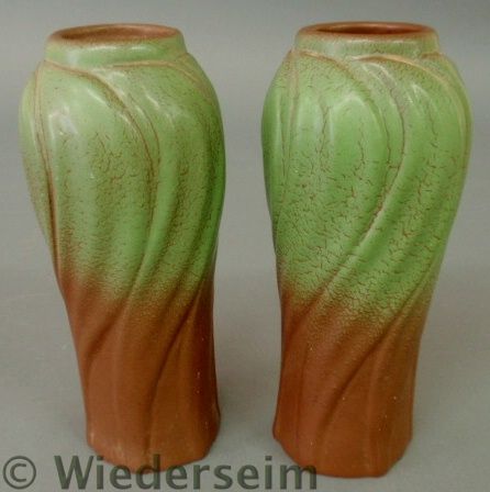 Pair of Art Nouveau green/brown