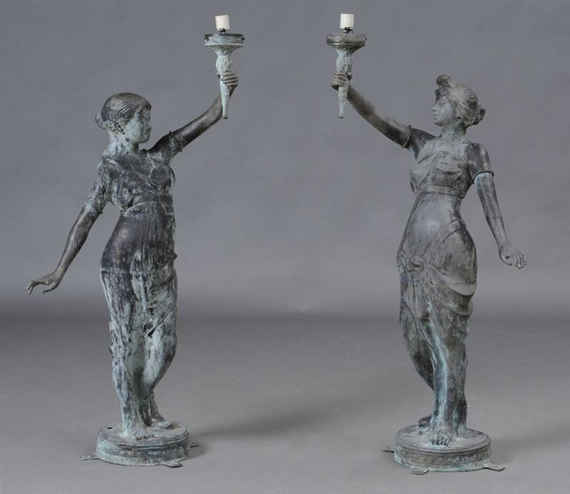 PAIR OF ART NOUVEAU LEAD FIGURAL