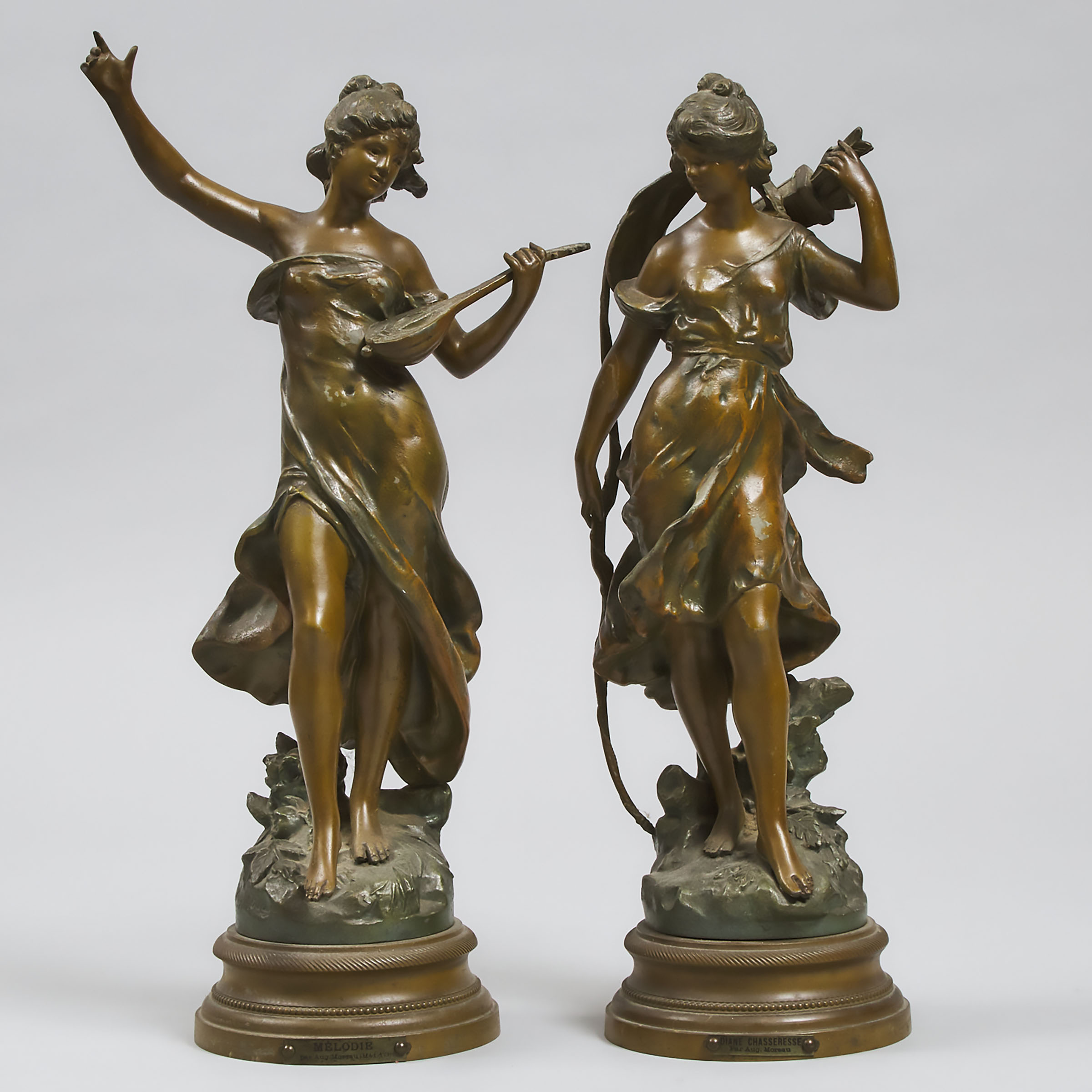 Pair of Art Nouveau Patinated Metal