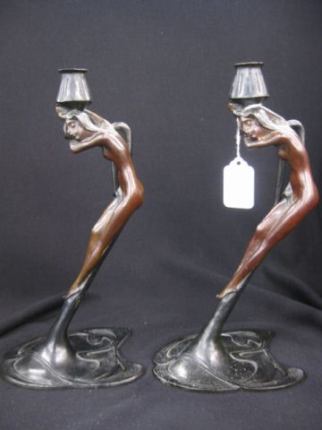 Pair of Art Nouveau Style Bronzed