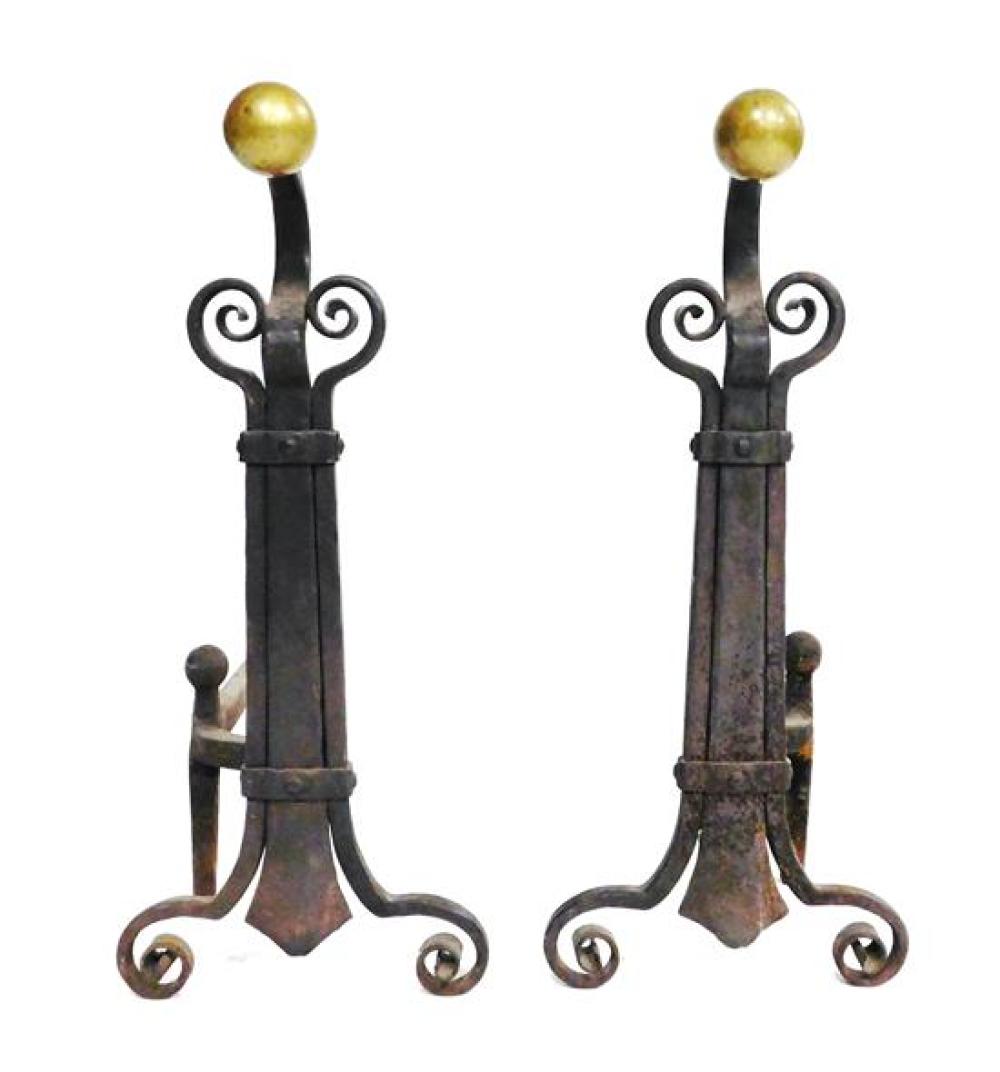 PAIR OF ARTS & CRAFTS ANDIRONS,