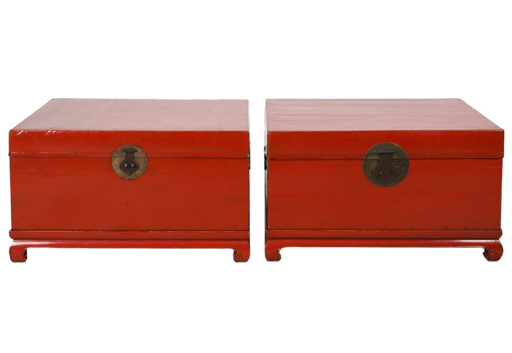 PAIR OF ASAIN LACQUERED TRUNKS ON