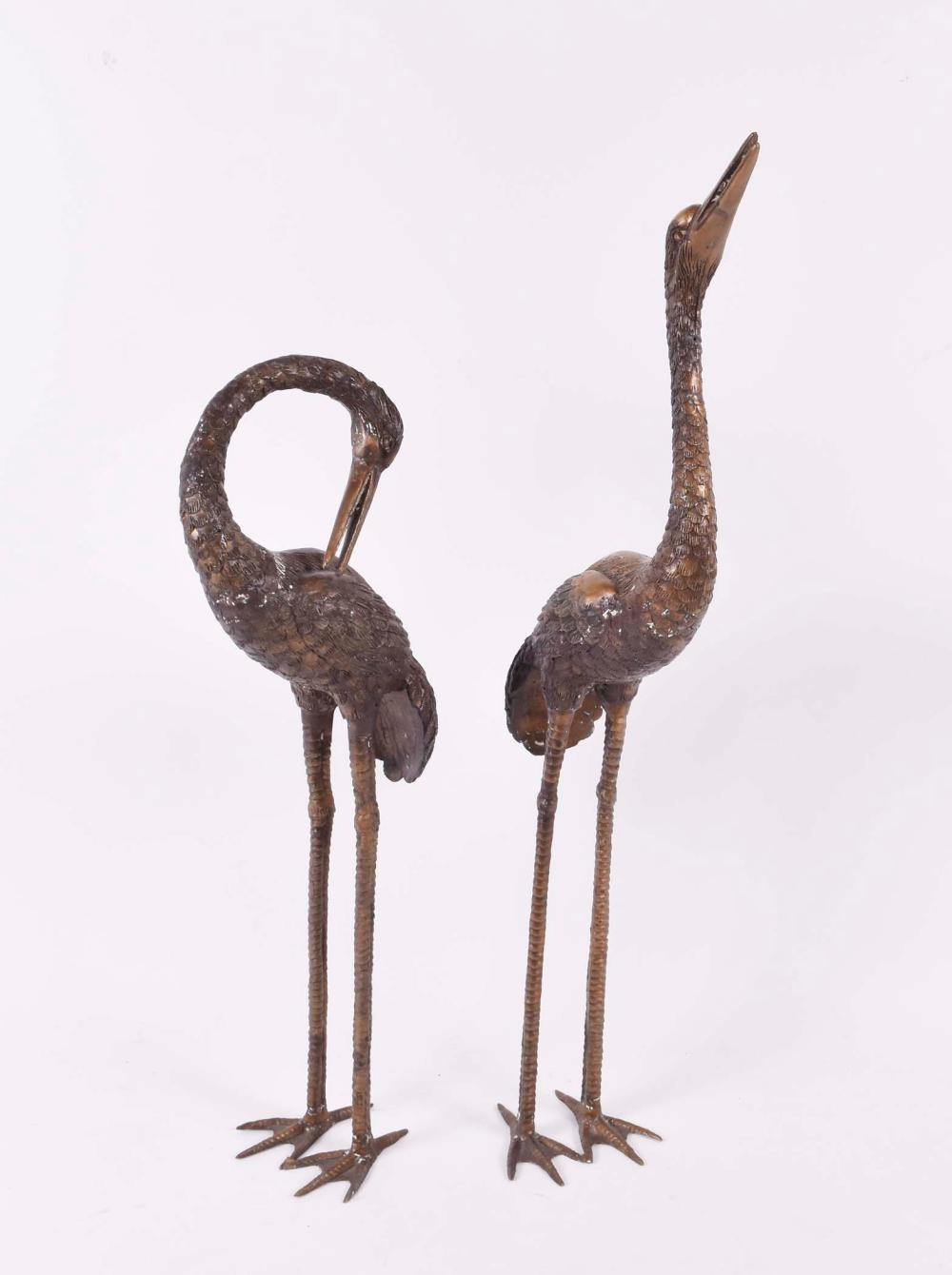 PAIR OF ASIAN BRONZE CRANESOne with