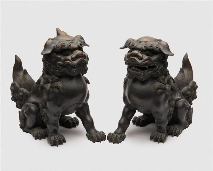 PAIR OF ASIAN BRONZE FOO LIONS,