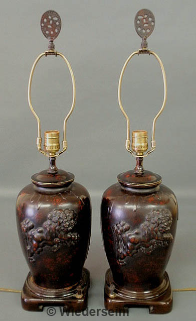 Pair of Asian bronze table lamps