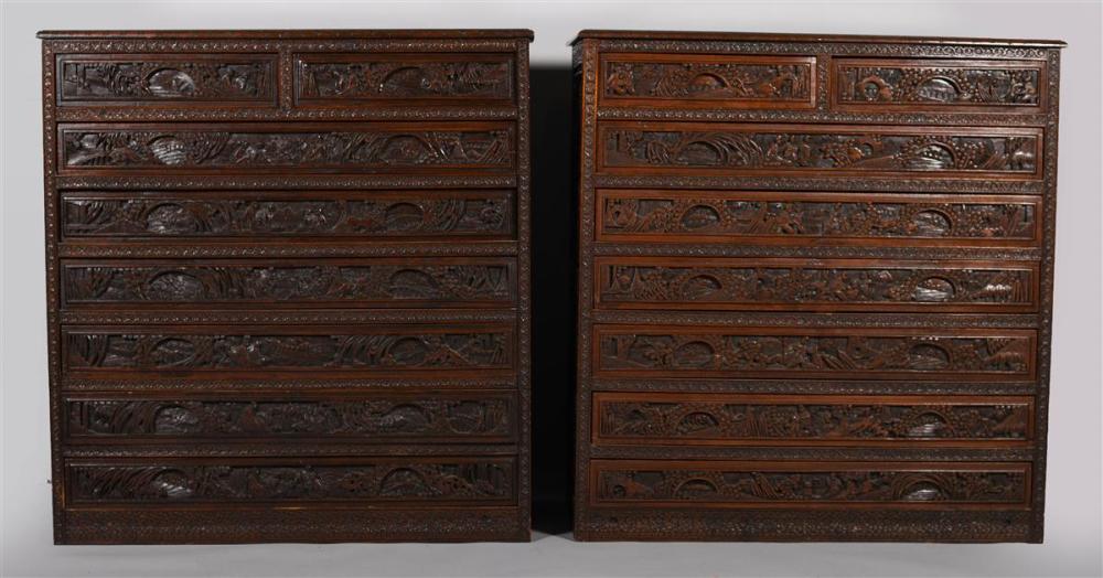 PAIR OF ASIAN CARVED HARDWOOD