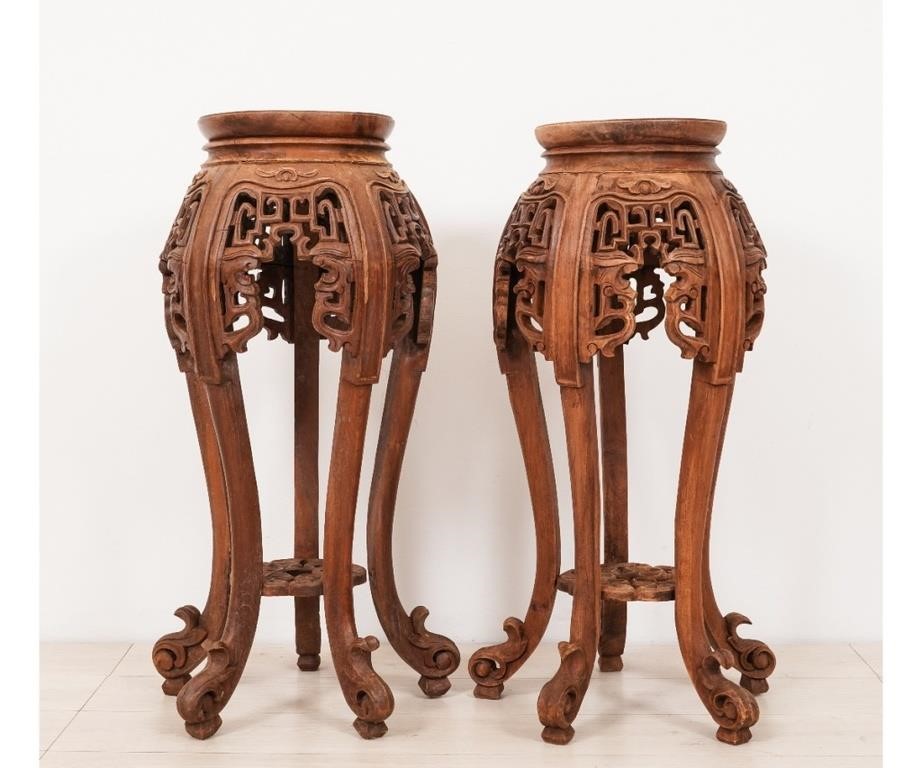 Pair of Asian carved plant