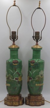 PAIR OF ASIAN GREEN AND YELLOW