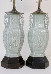 PAIR OF ASIAN GREEN CELADON PO