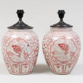 PAIR OF ASIAN IRON RED DECORAT