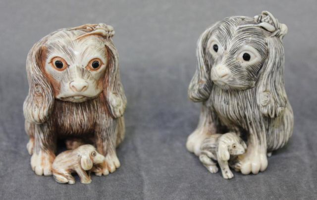 Pair of Asian Ivory Dogs.From a
