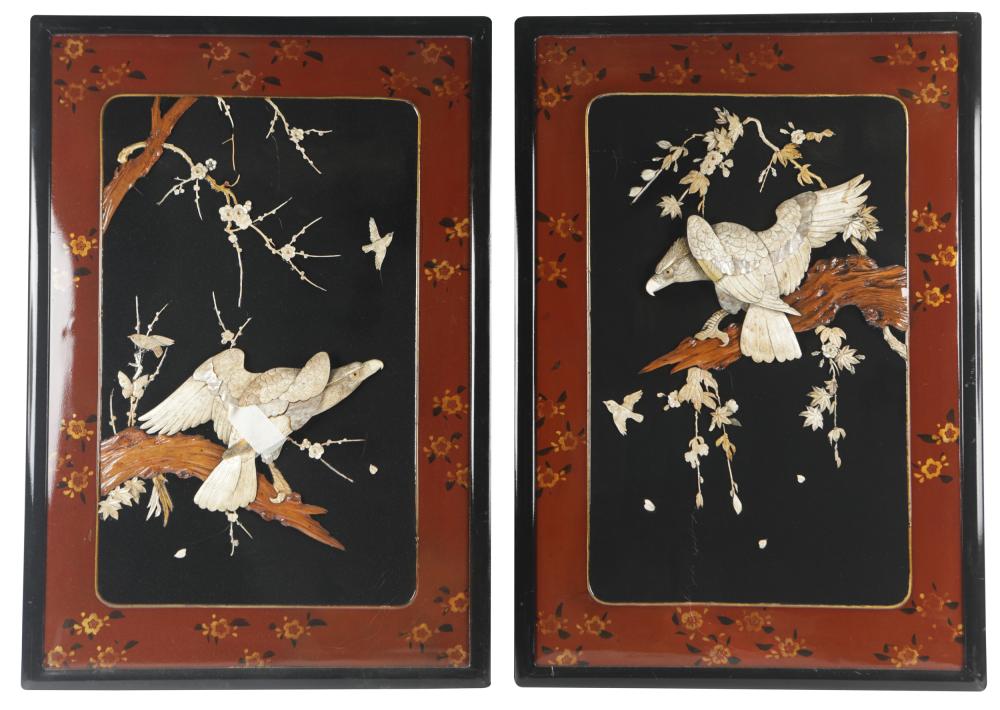 PAIR OF ASIAN LACQUER & CARVED WOOD