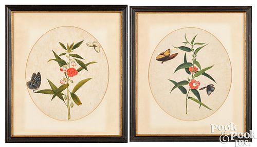 PAIR OF ASIAN OVAL WATERCOLORS, CA.