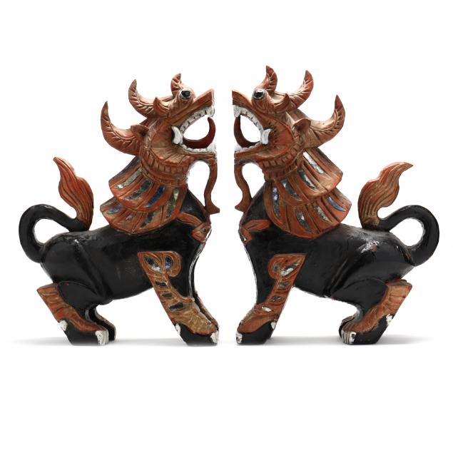 PAIR OF ASIAN POLYCHROME WOOD