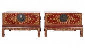 PAIR OF ASIAN RED LACQUERED TR
