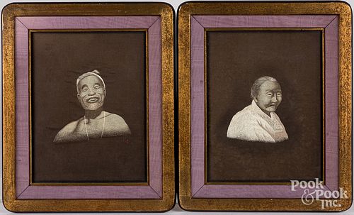 PAIR OF ASIAN SILKWORK PORTRAITS,