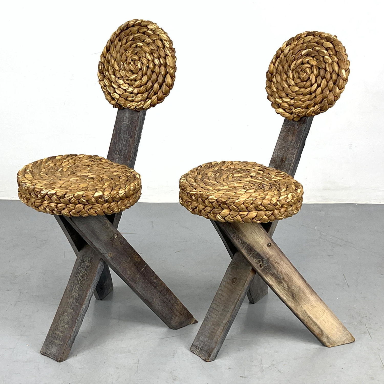 Pair of Audoux-Minet rope chairs.