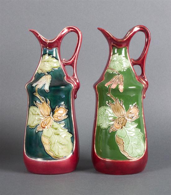Pair of Austrian Majolica salad oil