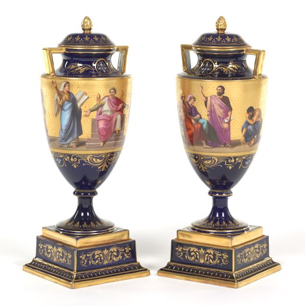 PAIR OF AUSTRIAN PORCELAIN LIDDED