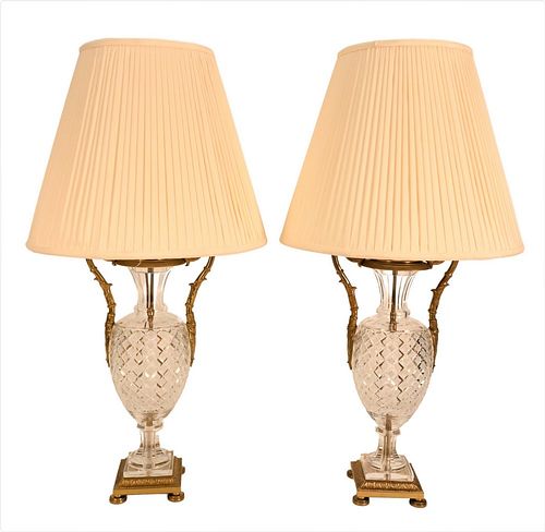 PAIR OF BACCARAT CUT CRYSTAL LAMPS,