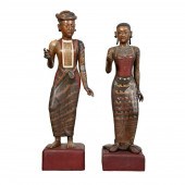 PAIR OF BALINESE CARVED WOOD &